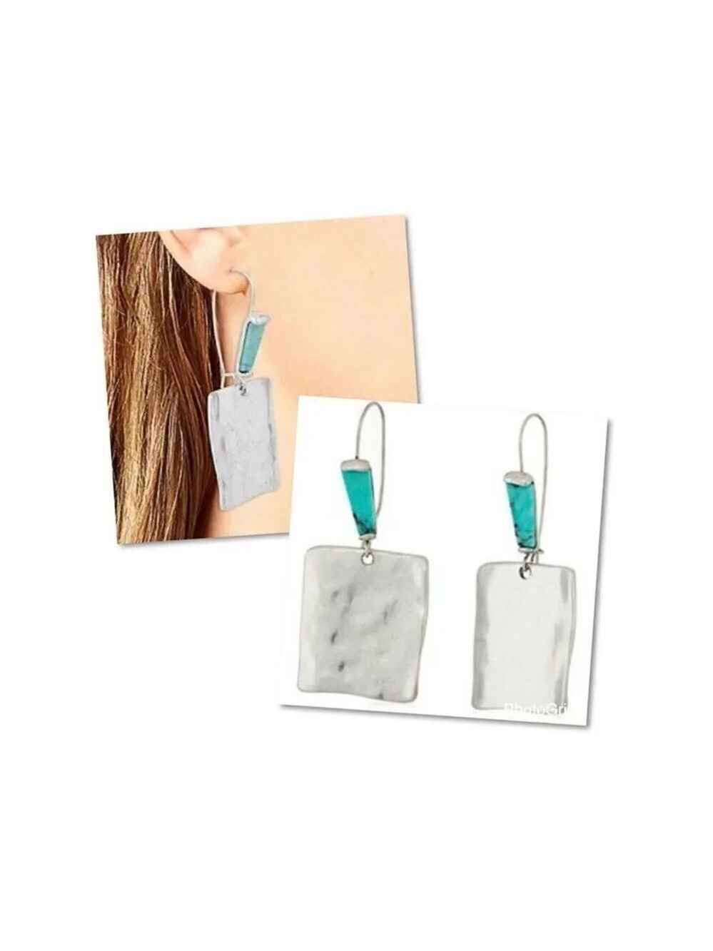 New in Box Robert Lee Morris Silver Turquoise Square Big Super Shinny Earrings